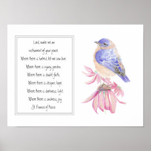 Affiches St. Francis of Assisi Prayer with Bluebird Flower