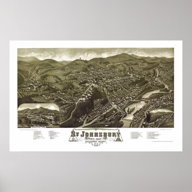 Affiches St. Johnsbury, VT Carte panoramique - 1884 (Devant)