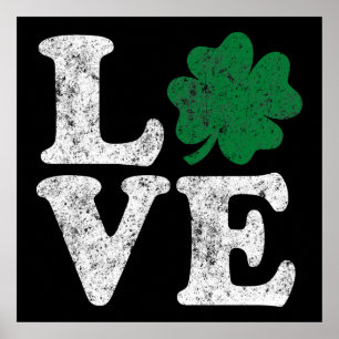 Affiches St Patrick's Day LOVE Shamrock irlandais