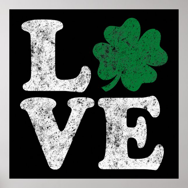 Affiches St Patrick's Day LOVE Shamrock irlandais (Devant)