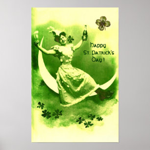 AFFICHES ST PATRICK'S DAY MOON LADY WITH SHAMROCKS