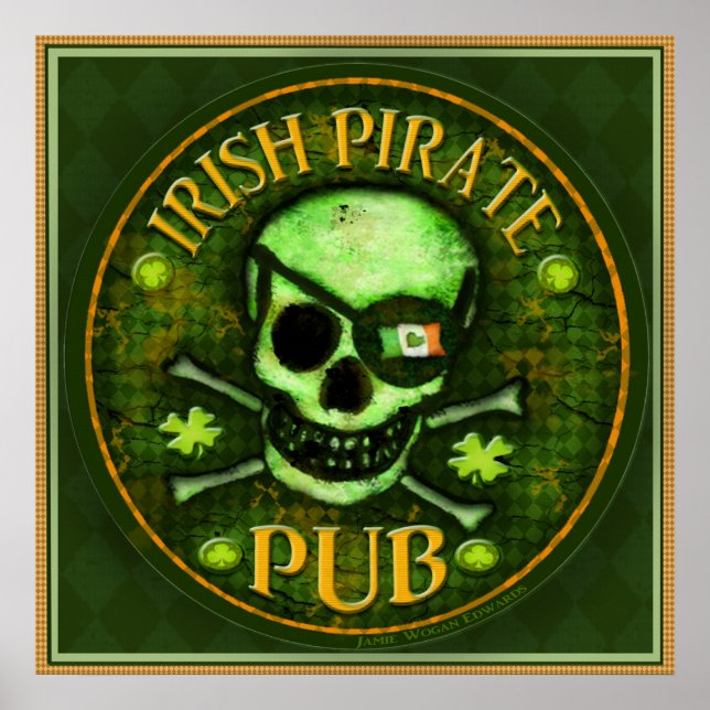 Affiches St Patrick's Day Pirate Pub Crâne Art Imprimer Pos (Devant)