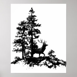 Affiches Stade Deer Tree Forêt Animal Silhouette Nature Art