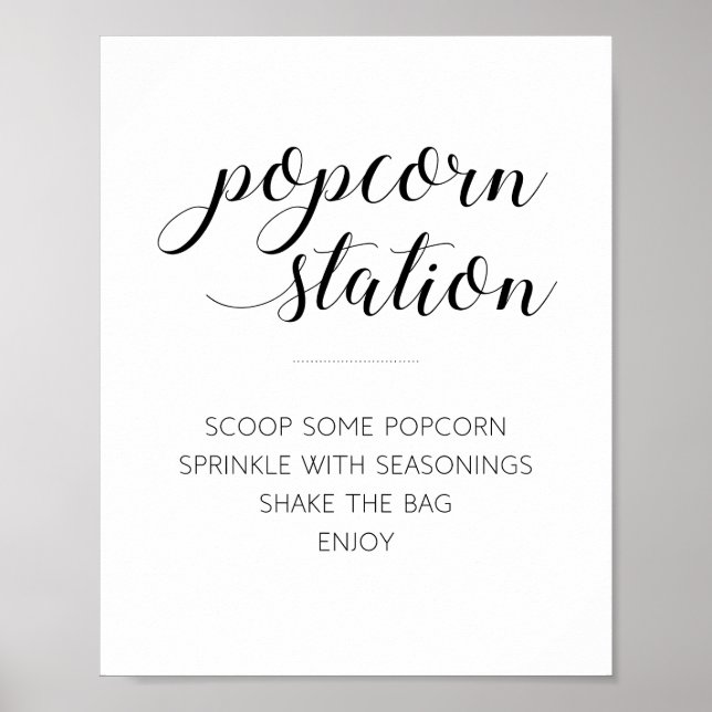 Affiches Station de popcorn de mariage écriture noire moder (Devant)
