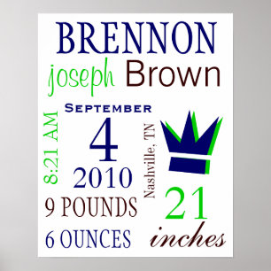 Affiches Statistiques de naissance du garçon