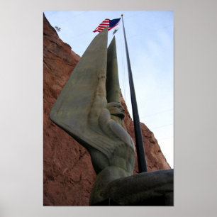 Affiches Statue de barrage de Hoover avec le drapeau