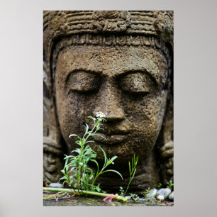 Affiches Statue de jardin en pierre avec fleur
