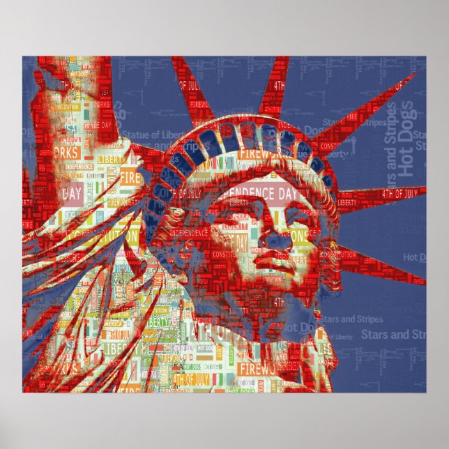 Affiches Statue de la Liberté avec 4 juillet nuage de mots (Devant)