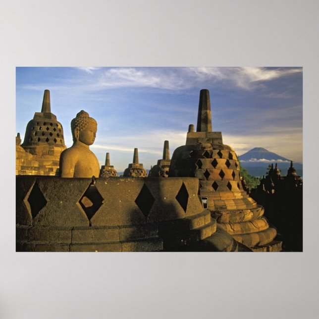 Affiches Statue du Bouddha, Stupas, Volcan, Borobudur (Devant)