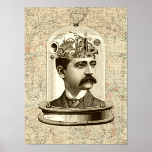Affiches Steampunk victorien horloge cerveau mécanique