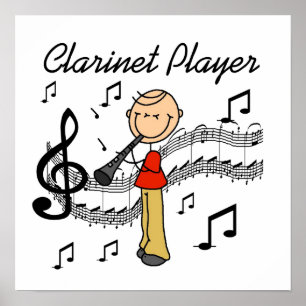 Affiches Stick Figure Male Clarinet Player Tshirts and Gift
