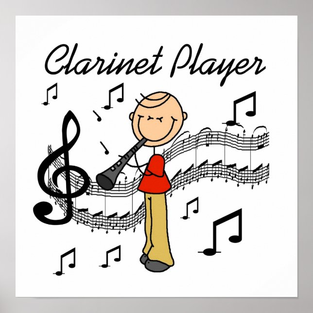 Affiches Stick Figure Male Clarinet Player Tshirts and Gift (Devant)