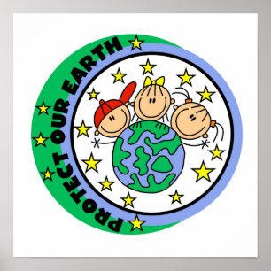 Affiches Stick Figure Protégez nos T-shirts et cadeaux Eart