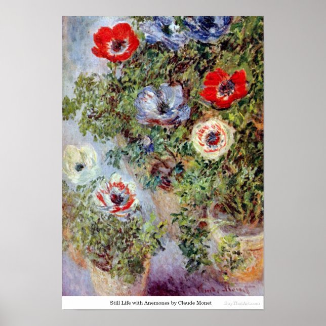Affiches Still Life with Anemones par Claude Monet (Devant)