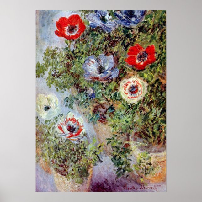 Affiches Still Life with Anemones par Claude Monet (Devant)
