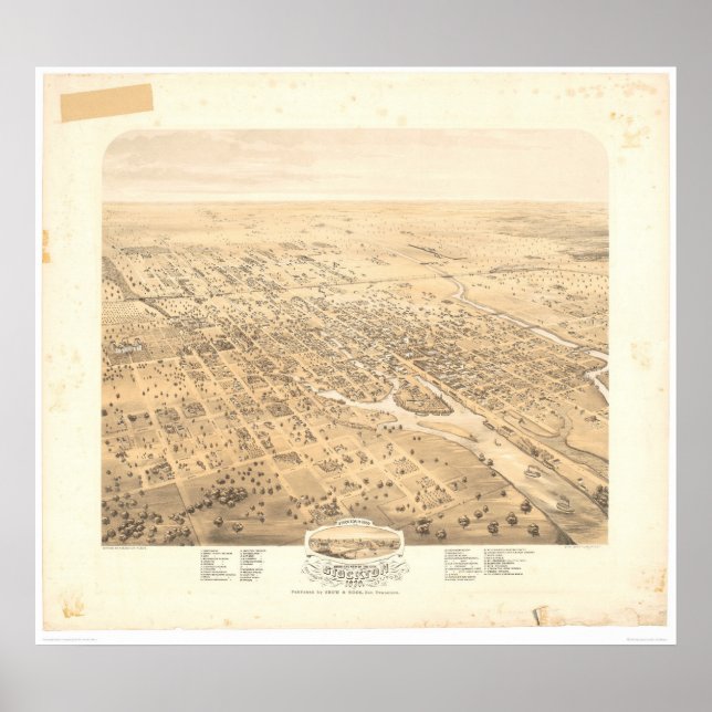 Affiches Stockton, CA Carte panoramique 1870 (1667A) - Non  (Devant)