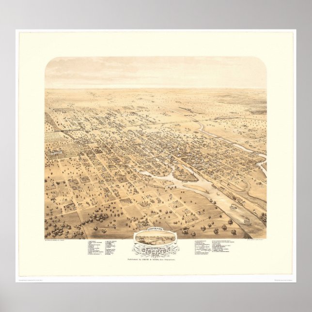 Affiches Stockton, CA Carte panoramique 1870 (1667A) - Rest (Devant)