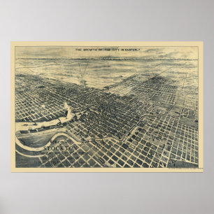Affiches Stockton, CA Carte panoramique - 1895