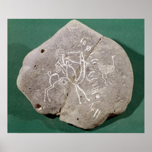 Affiches Stone inscribed with a hunter in the desert