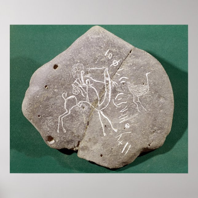 Affiches Stone inscribed with a hunter in the desert (Devant)