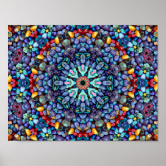Affiches Stone Wonder Vintage Bleu Fractal Kaleidoscope