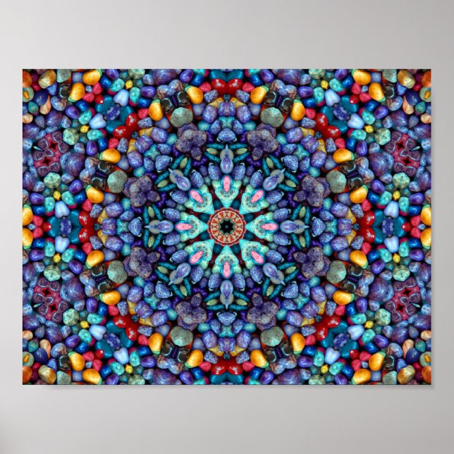 Affiches Stone Wonder Vintage Bleu Fractal Kaleidoscope (Devant)