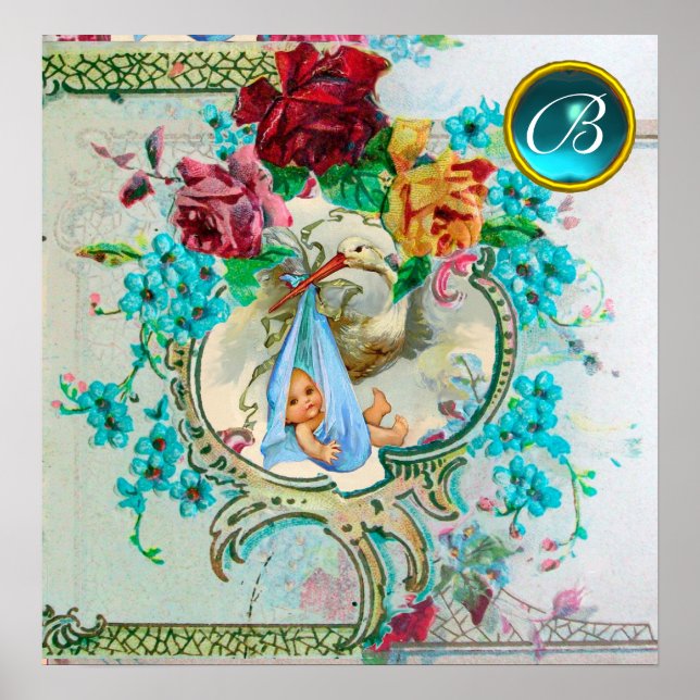 Affiches STORK BÉBÉ GARÇON DOUCHE Gem Pierre Monogramme (Devant)