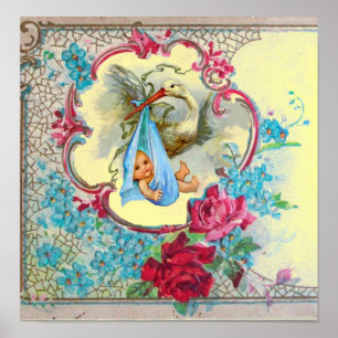 Affiches STORK BÉBÉ GARÇON DOUCHE jaune