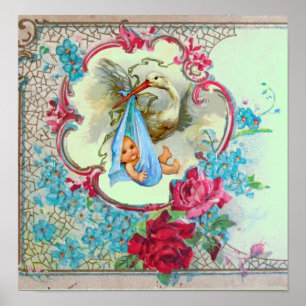 Affiches STORK BÉBÉ GARÇON DOUCHE vert