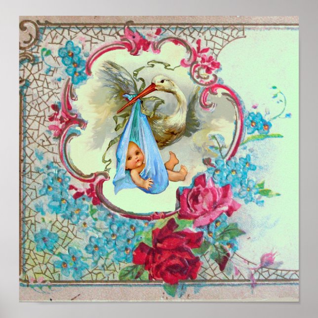Affiches STORK BÉBÉ GARÇON DOUCHE vert (Devant)