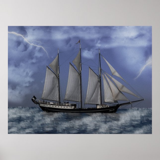 Affiches Stormy Ocean - Oeuvre artisanale de navires pirate (Devant)