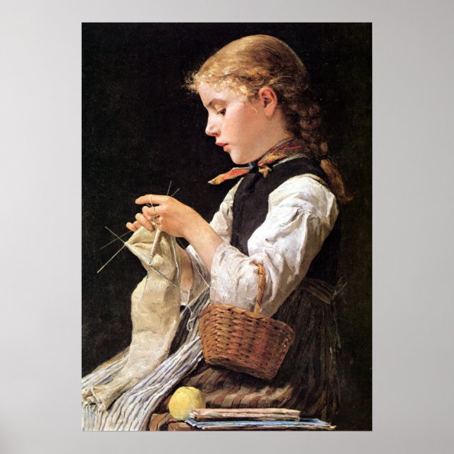 Affiches Strickendes Mädchen Tricot fille (Devant)