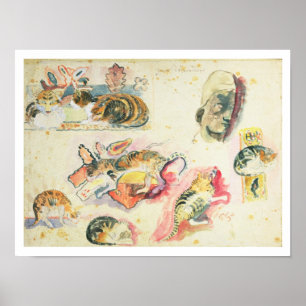 Affiches Study of Cats and a Head (w/c on paper)