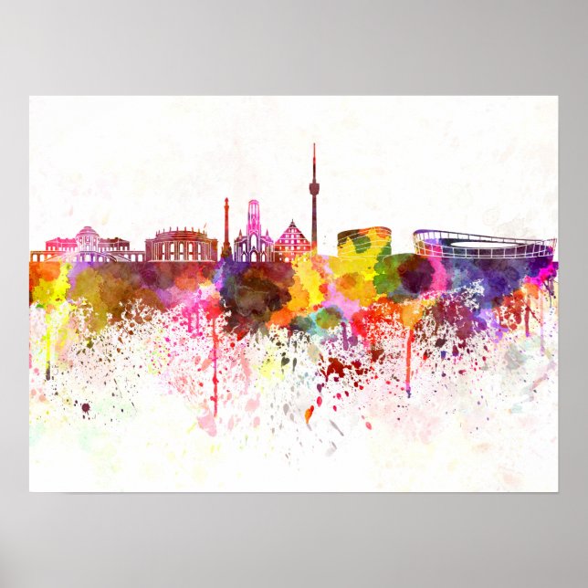 Affiches Stuttgart skyline in watercolor background (Devant)