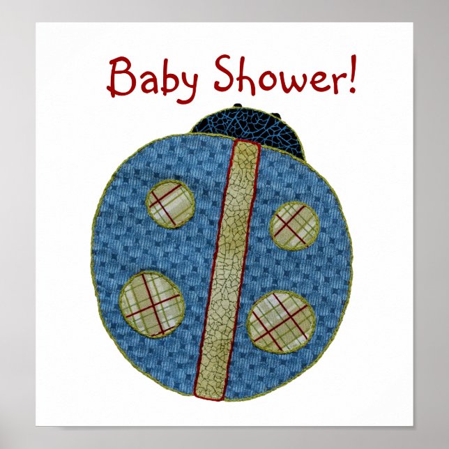 Affiches Style champêtre Baby shower Ladybug bleu (Devant)