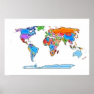 Affiches Style de peinture Carte du monde coloré
