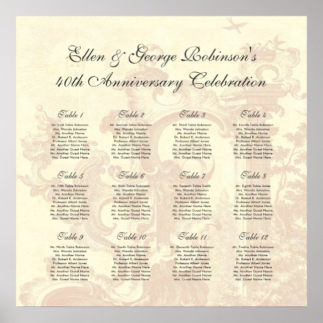 Affiches Style vintage Anniversaire Table Plan de siège (Devant)