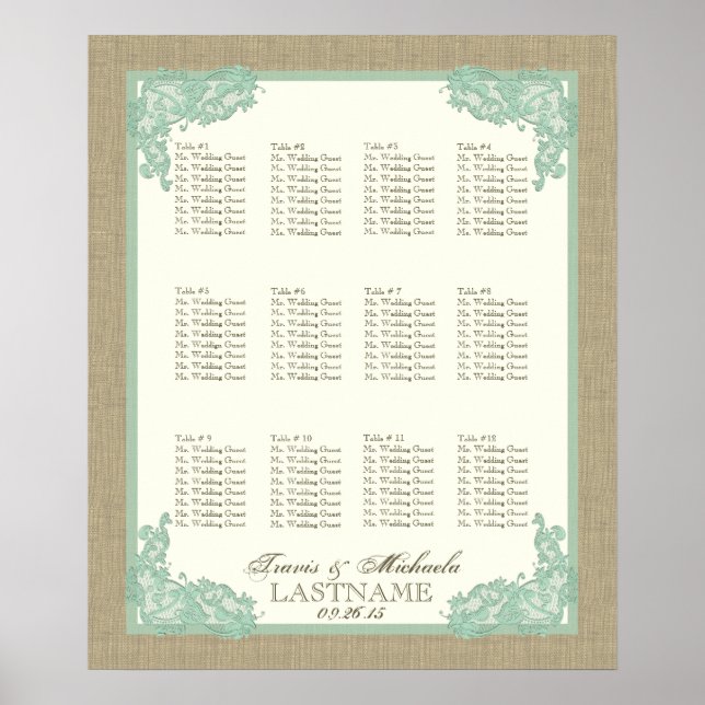 Affiches Style vintage dentelle Design Vert marin (Devant)