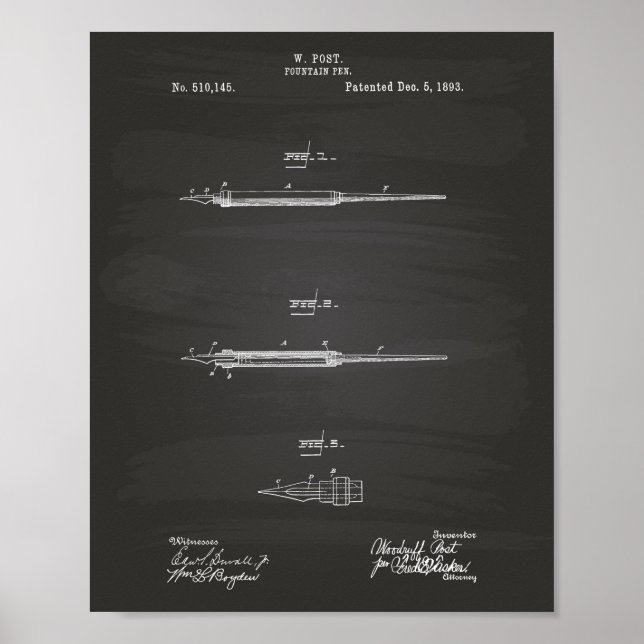 Affiches Stylo Fontaine 1893 Brevet Art Chalkboard (Devant)