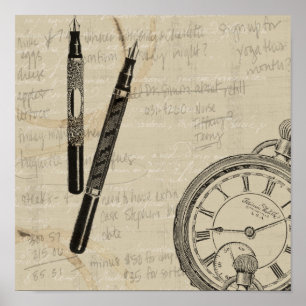 Affiches Stylos de fontaine et Watchface avec des notes