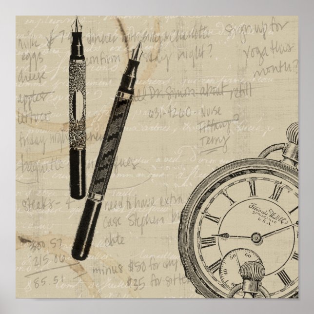 Affiches Stylos de fontaine et Watchface avec des notes (Devant)