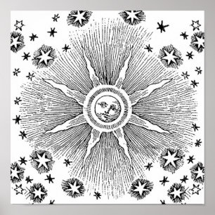 Affiches Sun Stars Antique Nuit Ciel Médiéval Zodiac