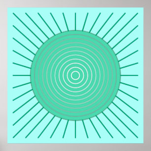 Affiches Sunburst géométrique moderne - Aqua et Seafoam Gre