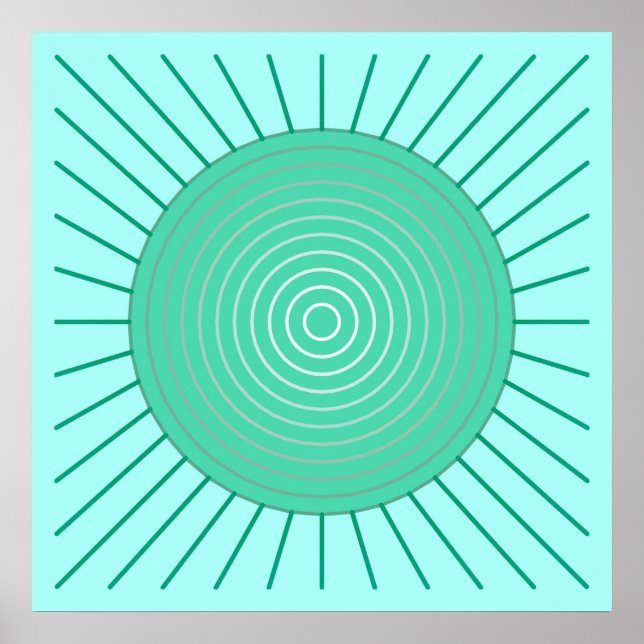 Affiches Sunburst géométrique moderne - Aqua et Seafoam Gre (Devant)