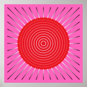 Affiches Sunburst géométrique moderne - Fuchsia et rouge
