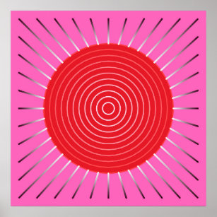 Affiches Sunburst géométrique moderne - Fuchsia et rouge