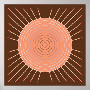 Affiches Sunburst géométrique moderne - Pêche et Brown