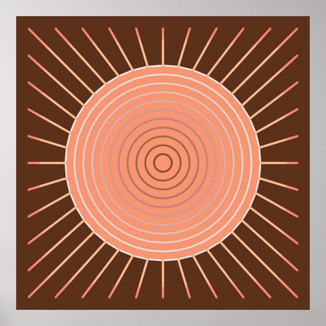 Affiches Sunburst géométrique moderne - Pêche et Brown (Devant)