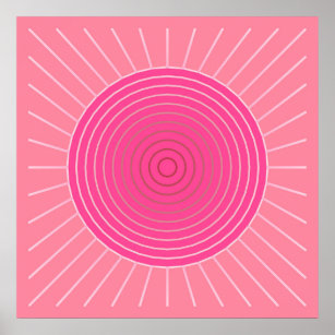 Affiches Sunburst géométrique moderne - Tons de Coral rose