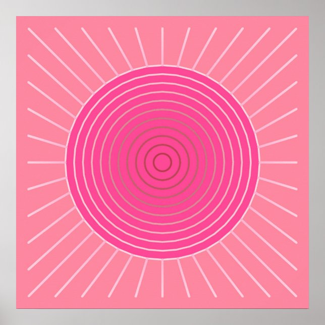 Affiches Sunburst géométrique moderne - Tons de Coral rose (Devant)